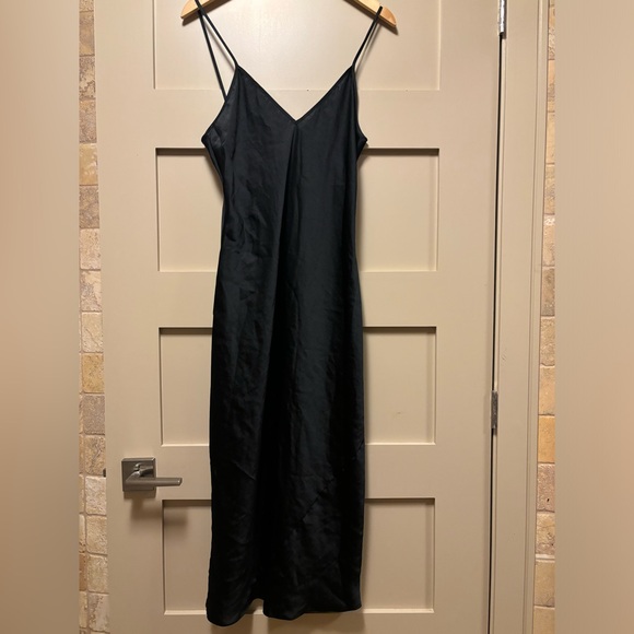 WILFRED Black Satin Slip Dress V Neck Thin Strap Midi - Picture 4 of 5